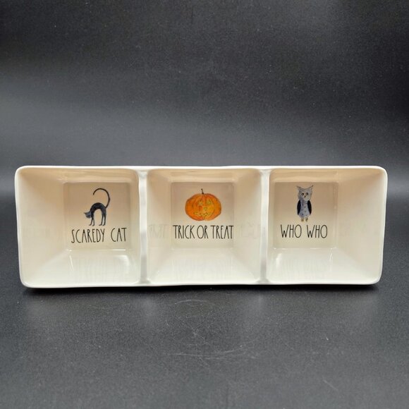 Rae Dunn Melamine Halloween Divided 3 Section Dish Black Cat Jack Olantern Boo - Picture 1 of 14